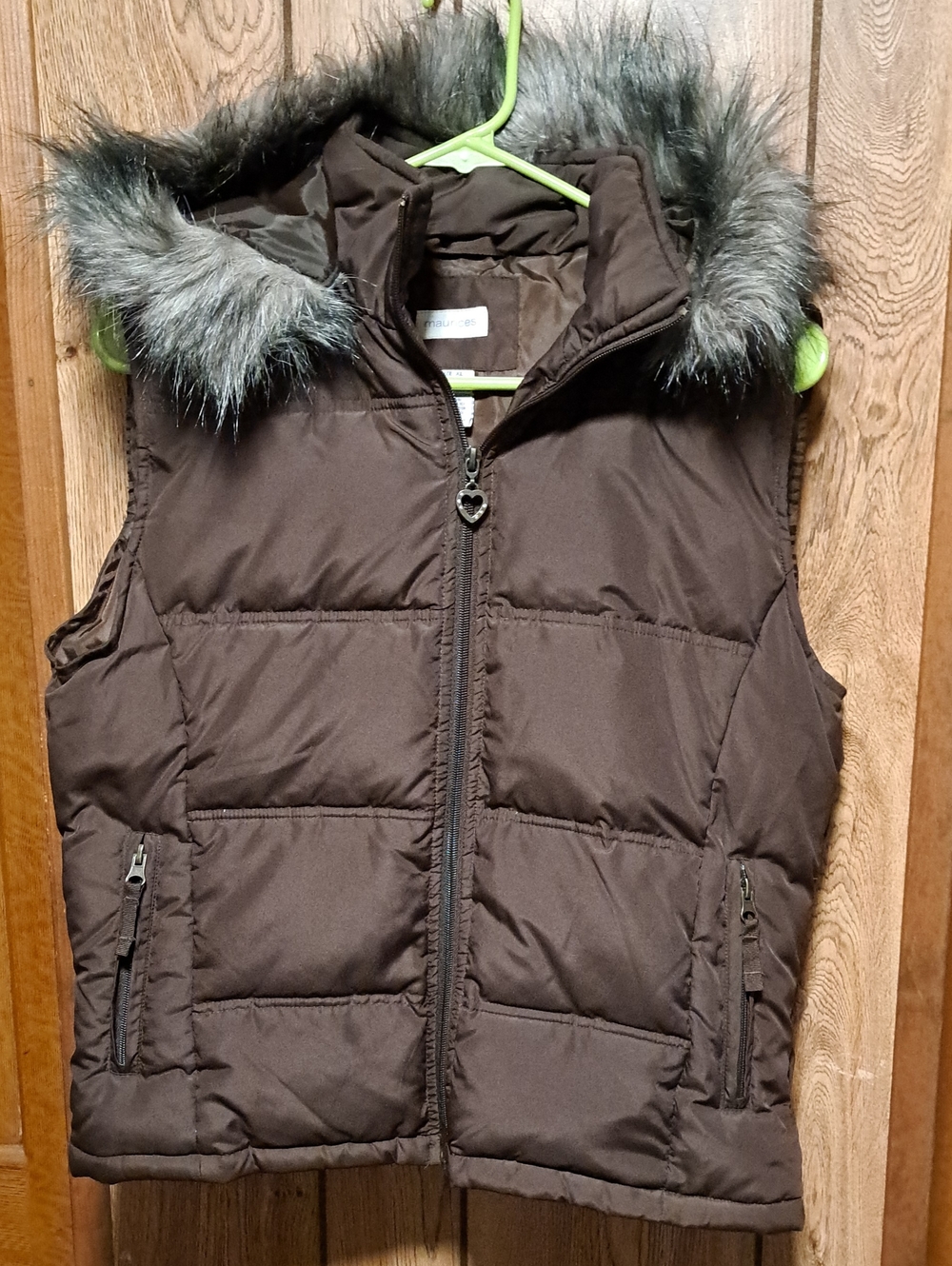 Maurices Brown Puffer Vest with Faux Fur Trim Size XL